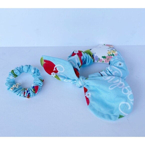 2 New Bow Scrunchie Hair Tie Blue Floral Cotton - Picture 2 of 12